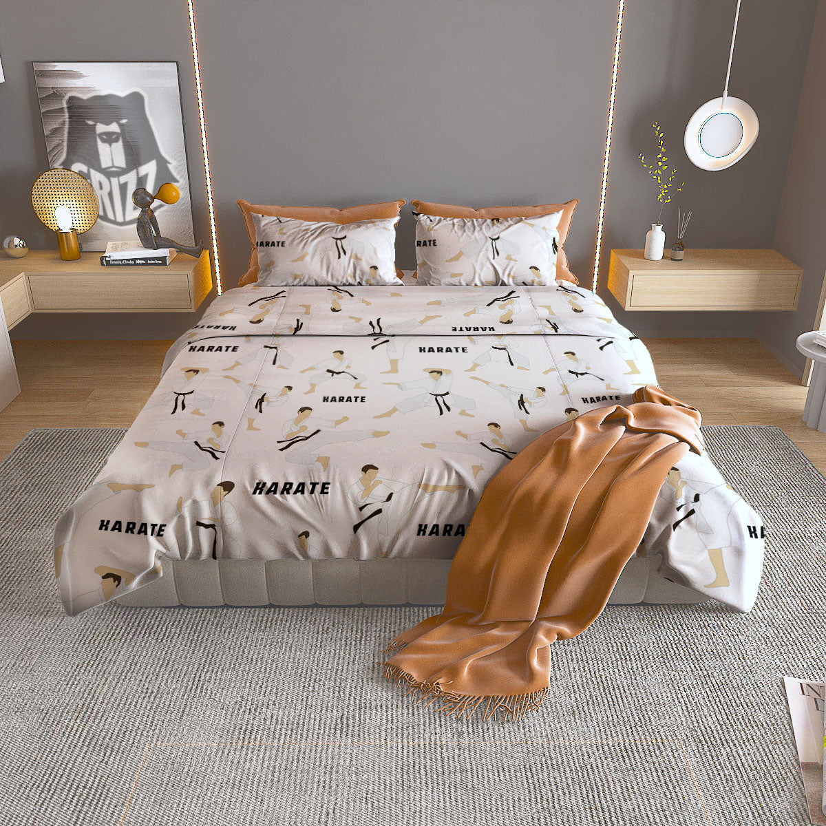 Fighter Karate Print Pattern Duvet Cover Bedding Set