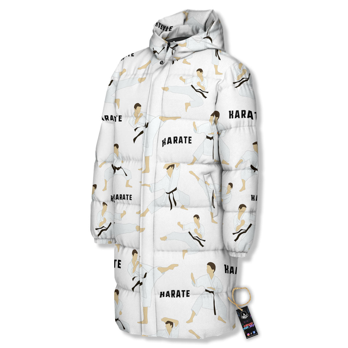 Fighter Karate Print Pattern Long Down Jacket-grizzshop