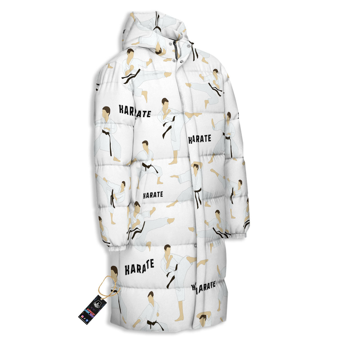 Fighter Karate Print Pattern Long Down Jacket-grizzshop