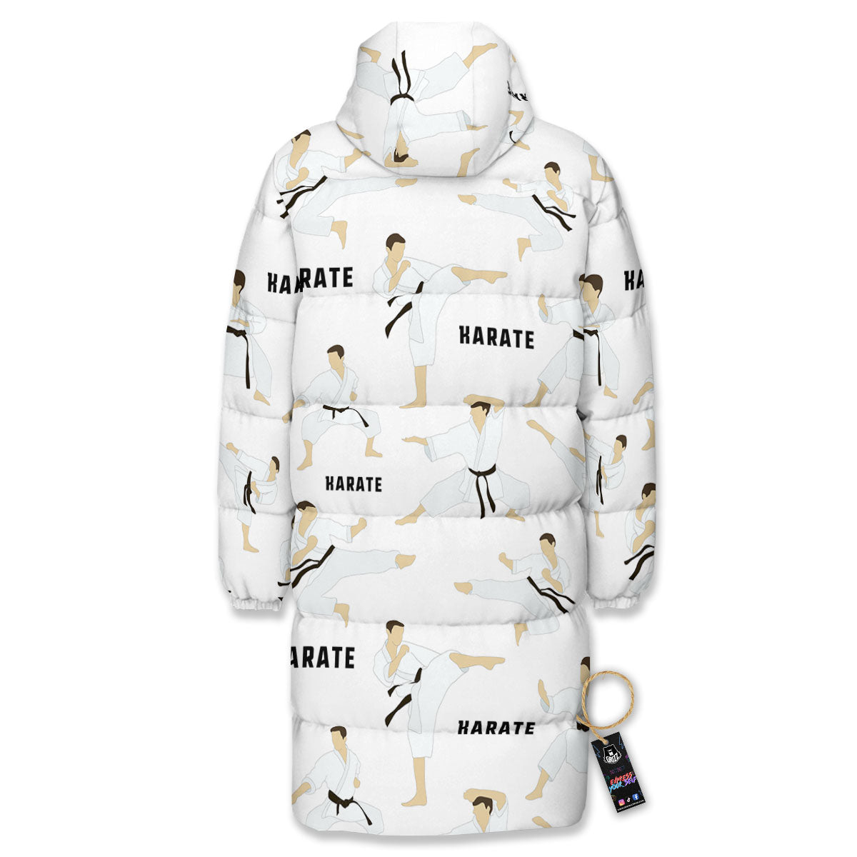 Fighter Karate Print Pattern Long Down Jacket-grizzshop