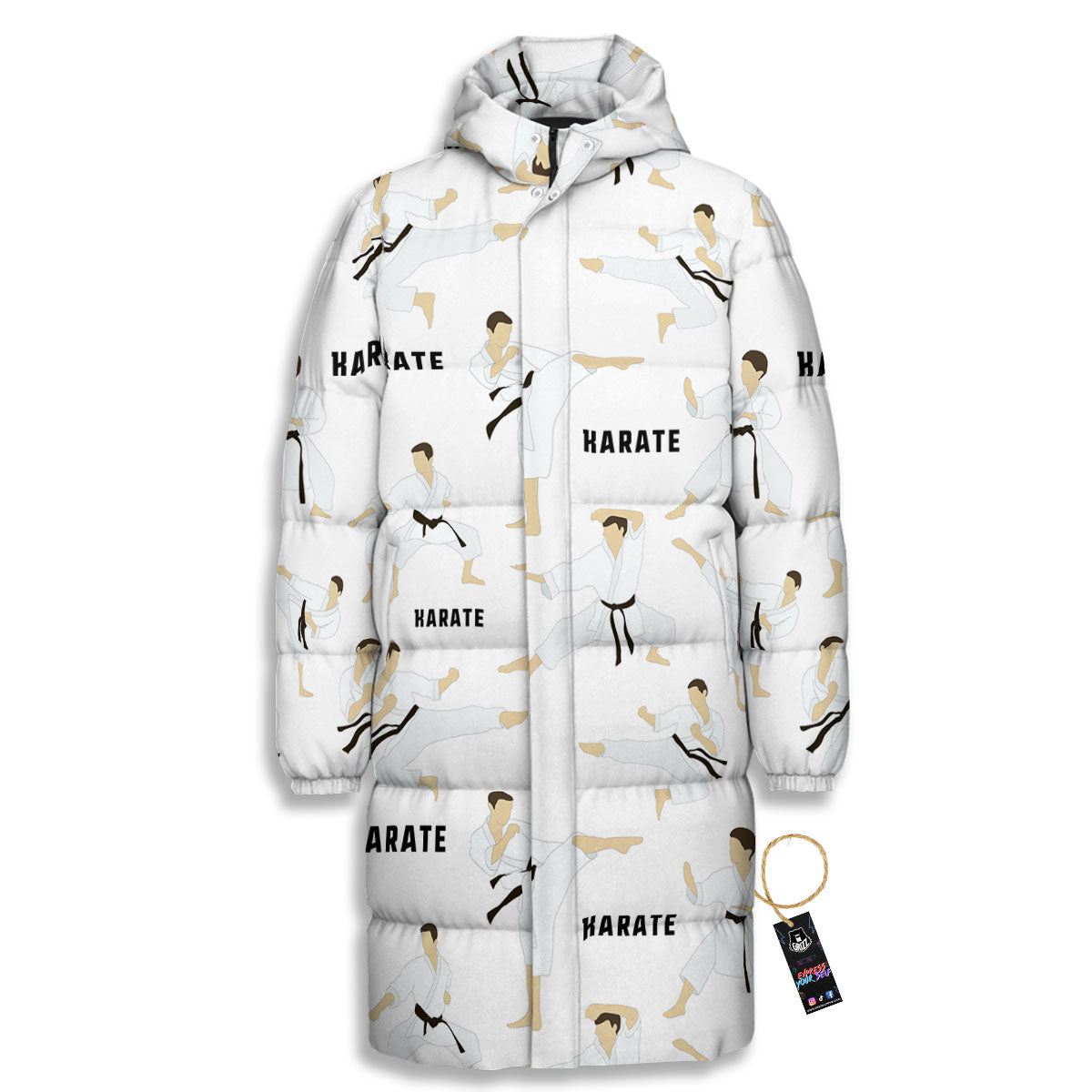 Fighter Karate Print Pattern Long Down Jacket-grizzshop