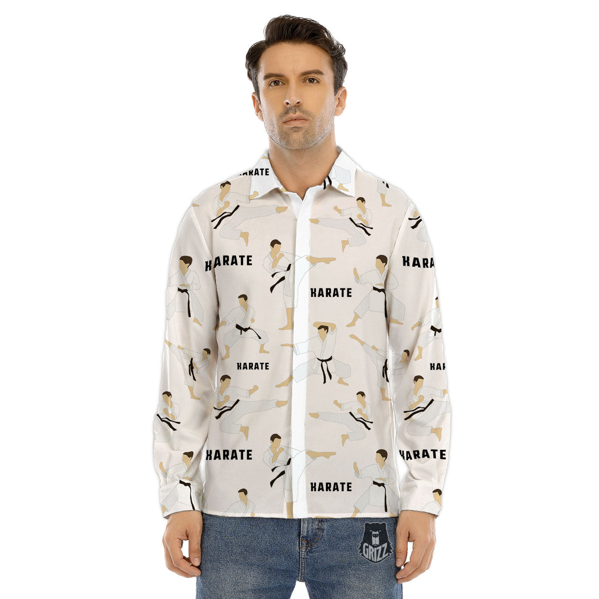 Fighter Karate Print Pattern Men's Dress Shirts-grizzshop