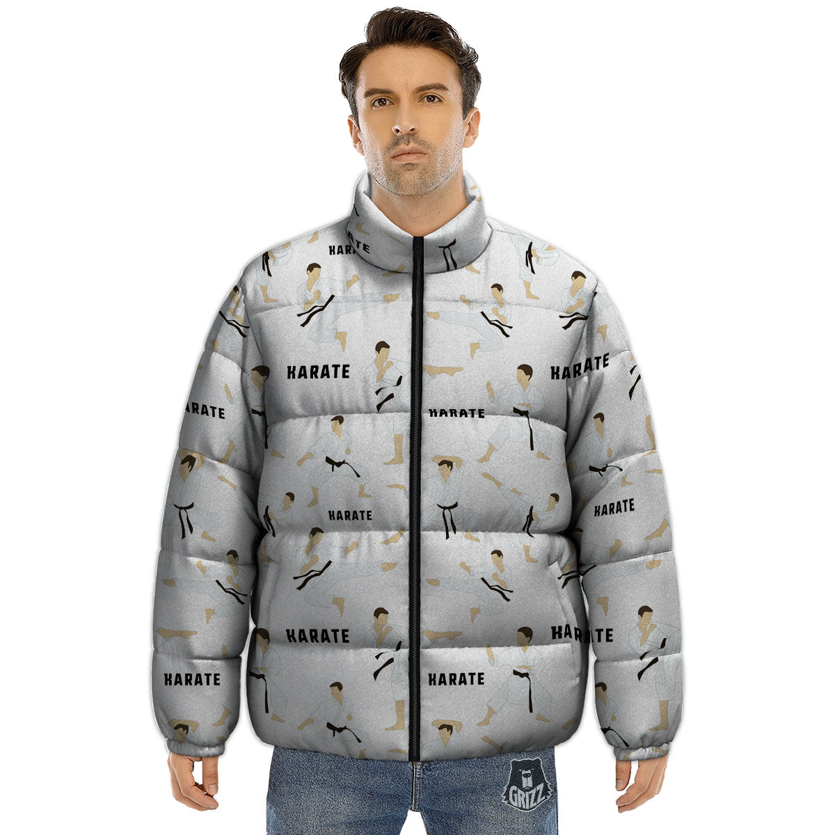 Fighter Karate Print Pattern Puffer Jacket-grizzshop