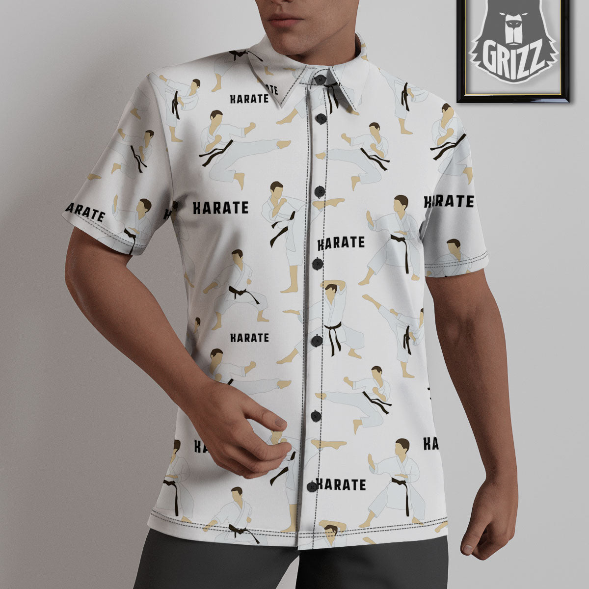 Fighter Karate Print Pattern Untucked Shirts-grizzshop