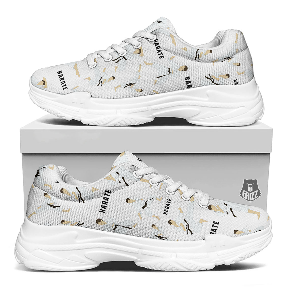 Fighter Karate Print Pattern White Chunky Shoes-grizzshop