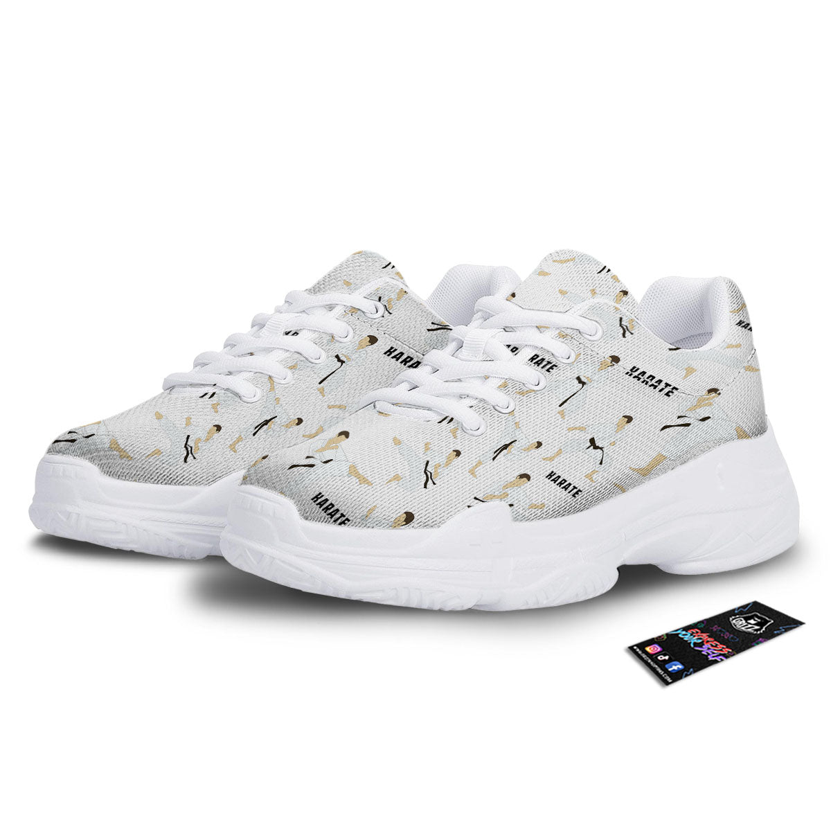 Fighter Karate Print Pattern White Chunky Shoes-grizzshop