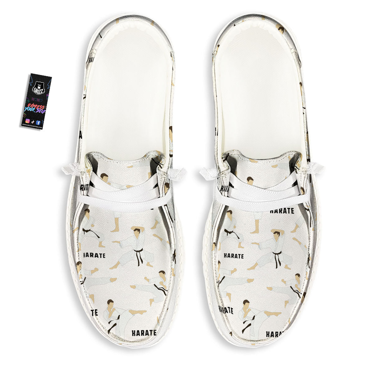 Fighter Karate Print Pattern White Loafers-grizzshop