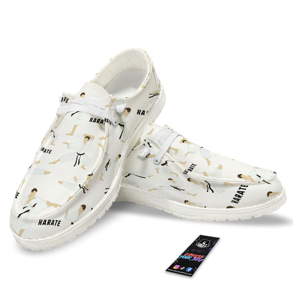 Fighter Karate Print Pattern White Loafers-grizzshop