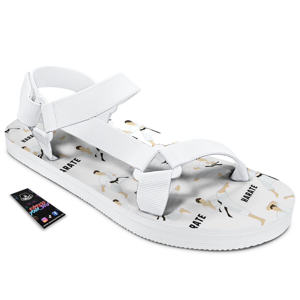 Fighter Karate Print Pattern White Open Toe Sandals-grizzshop