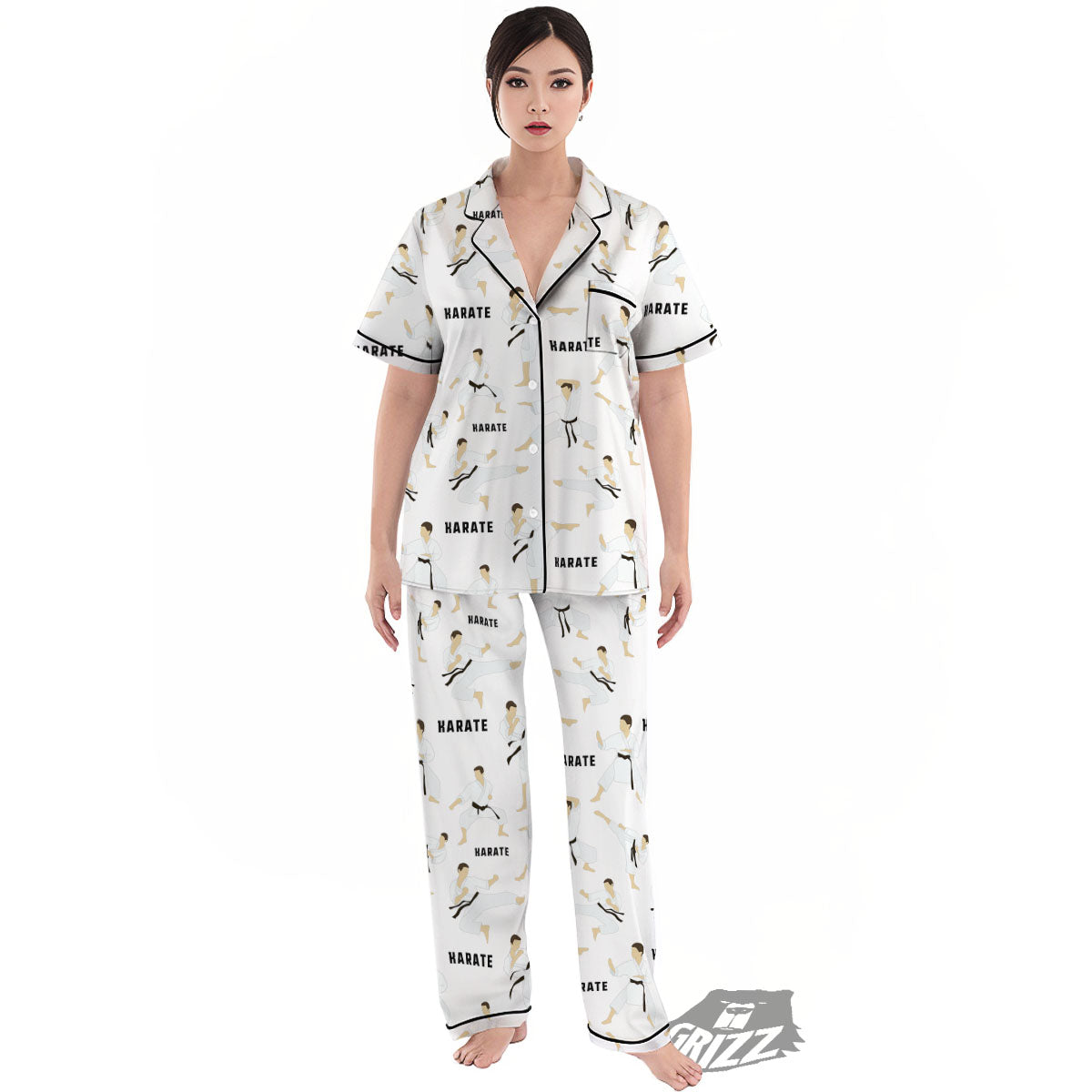 Fighter Karate Print Pattern Women's Pajamas Set-grizzshop