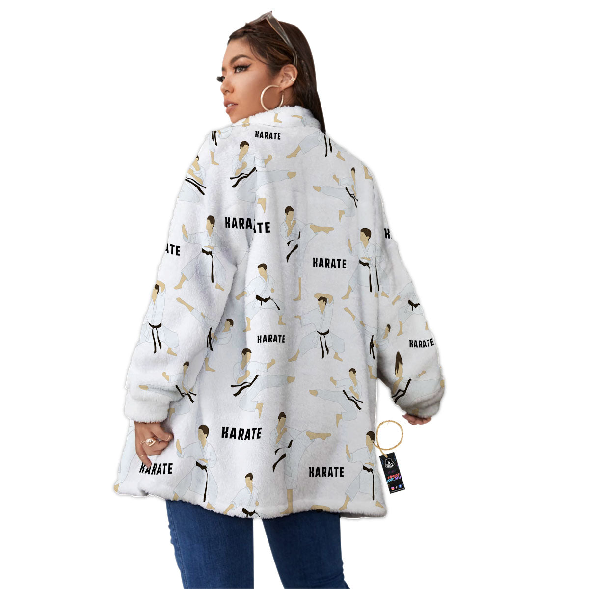 Fighter Karate Print Pattern Women's Sherpa Jacket-grizzshop