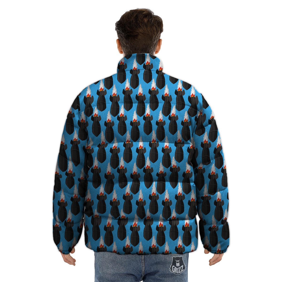 Fighting Rocket Air Bomb Print Pattern Puffer Jacket-grizzshop