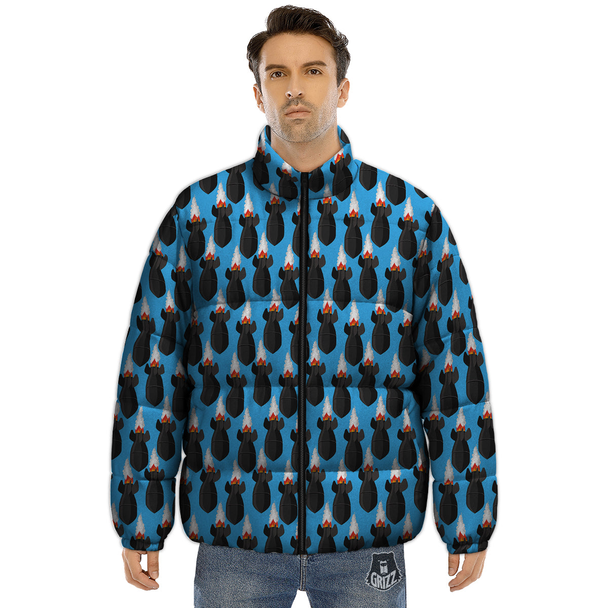 Fighting Rocket Air Bomb Print Pattern Puffer Jacket-grizzshop