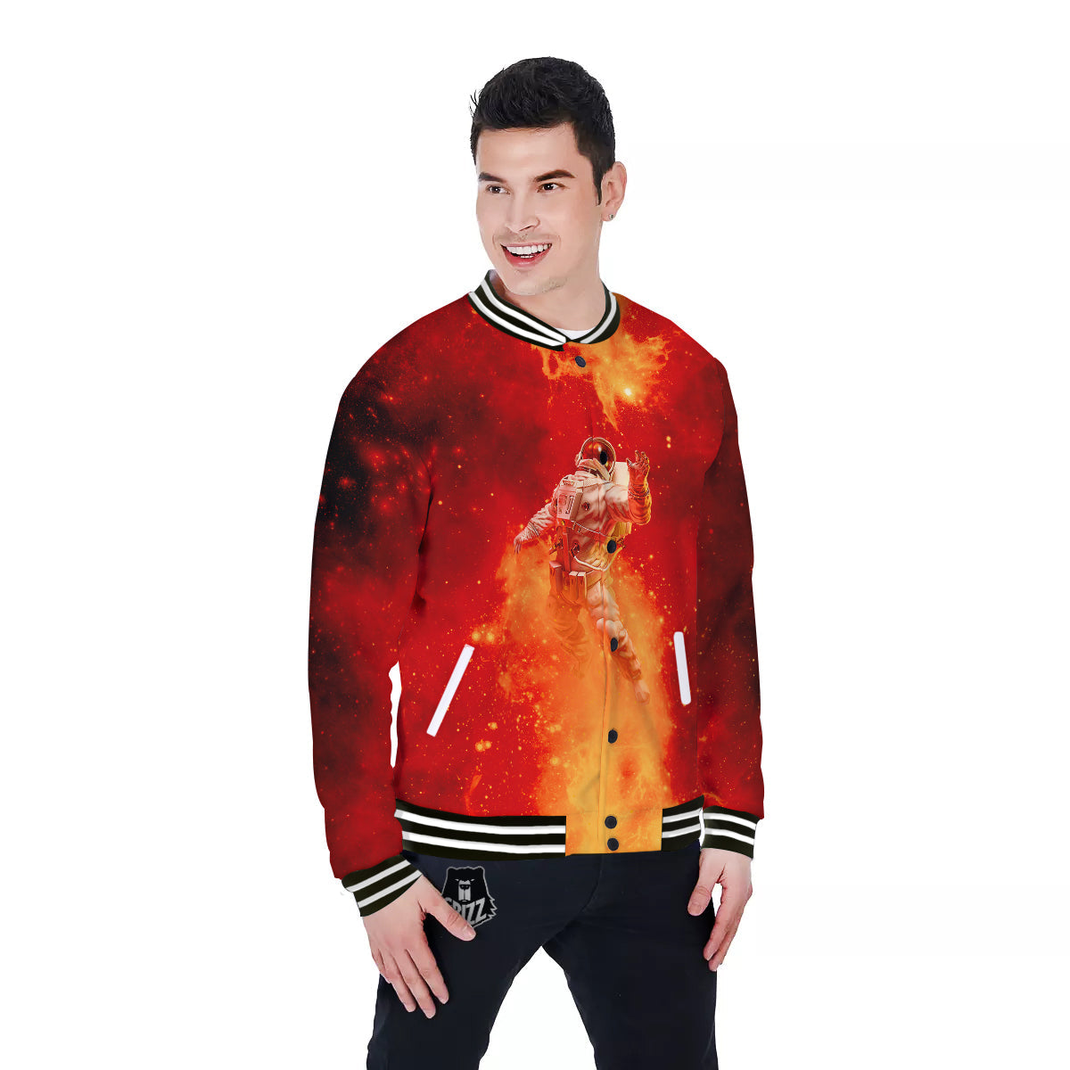Fire Astronaut Print Baseball Jacket-grizzshop