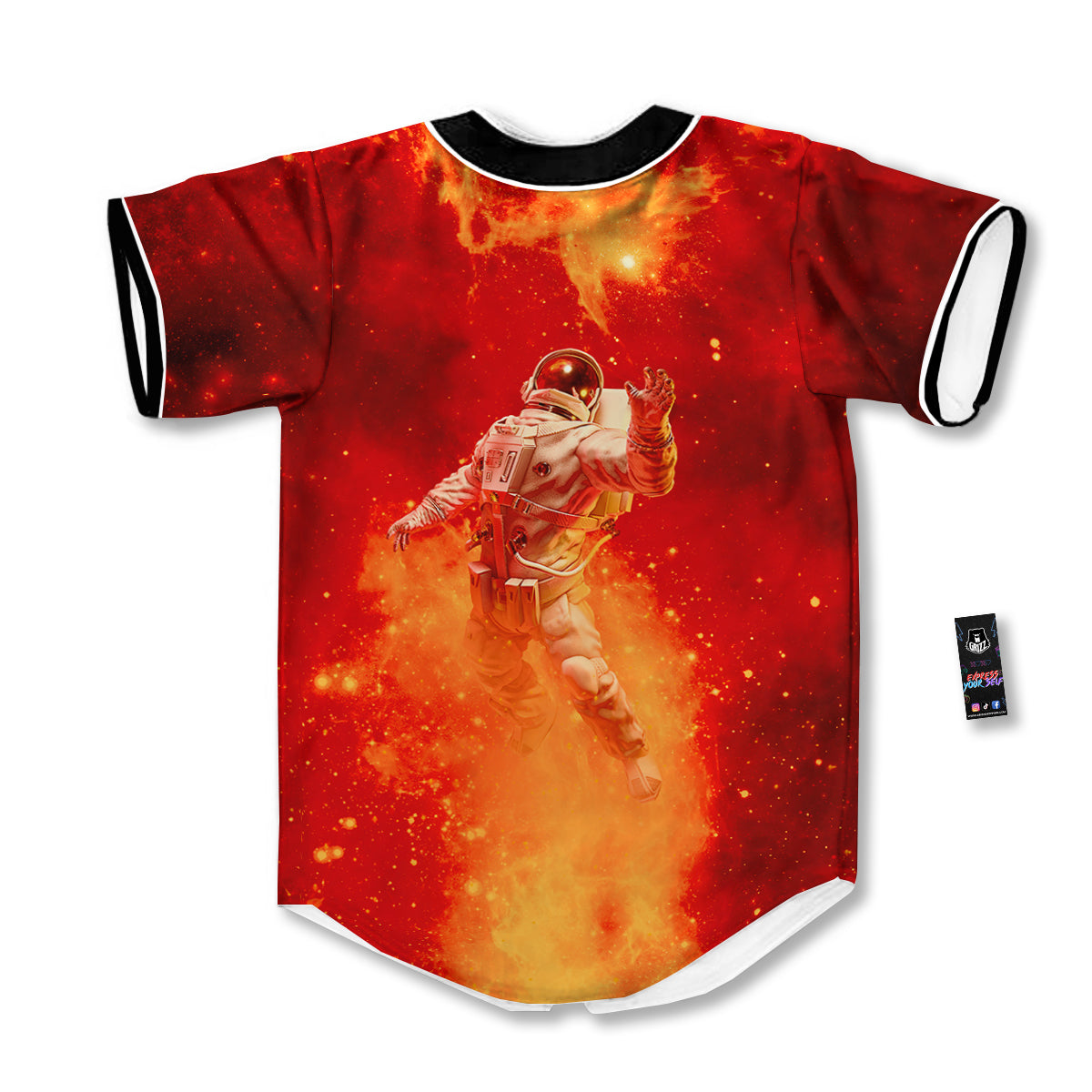 Fire Astronaut Print Baseball Jersey-grizzshop