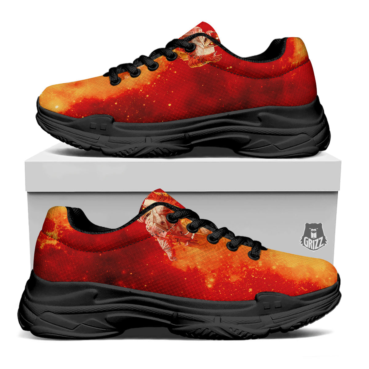 Fire Astronaut Print Black Chunky Shoes-grizzshop