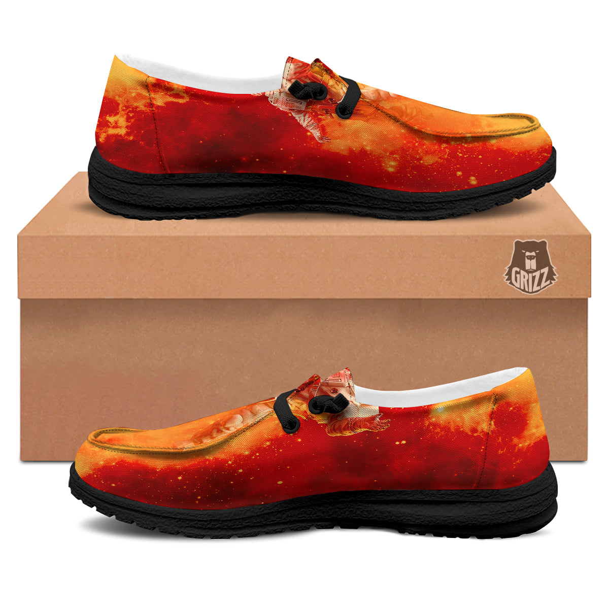 Fire Astronaut Print Black Loafers-grizzshop