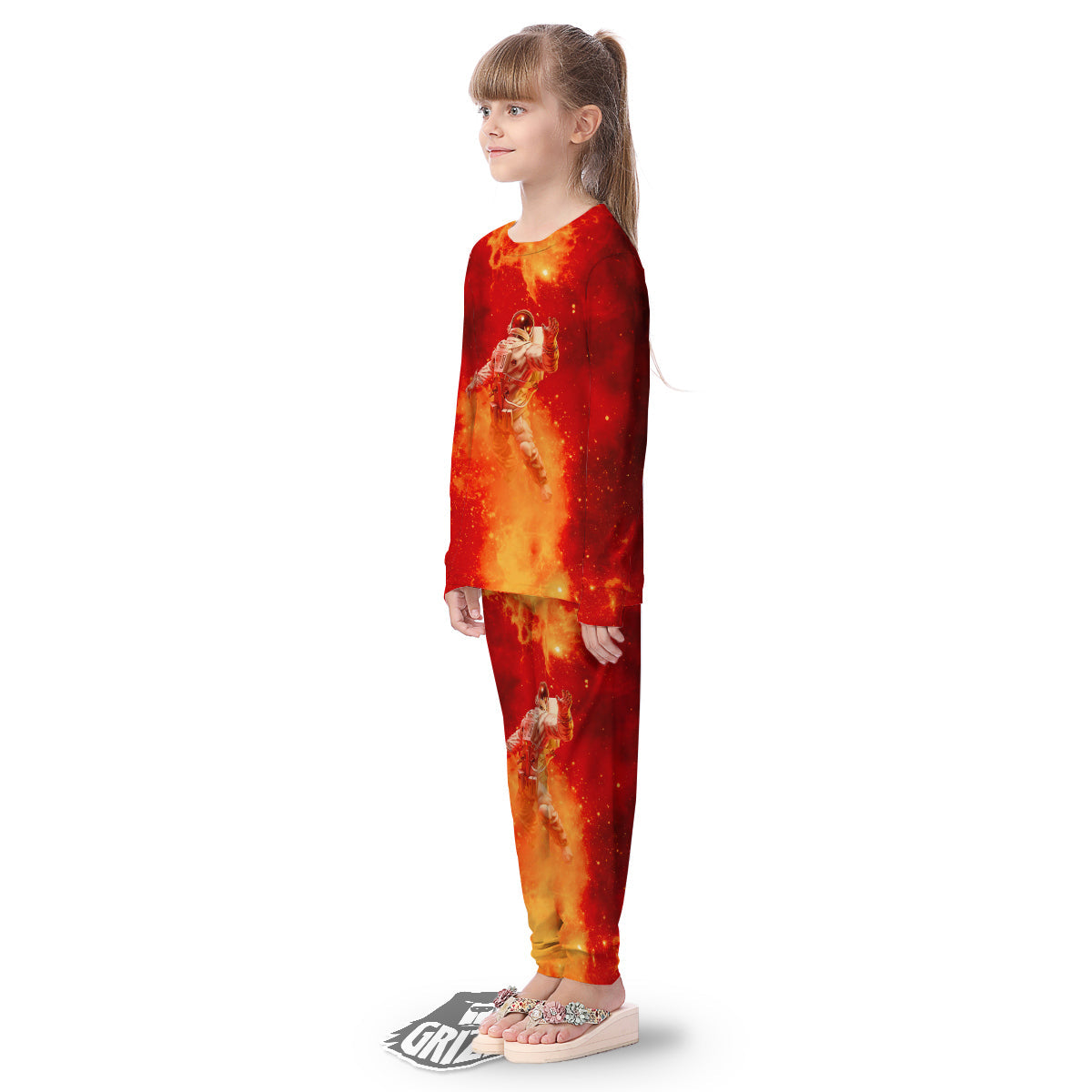 Fire Astronaut Print Kid's Pajamas-grizzshop