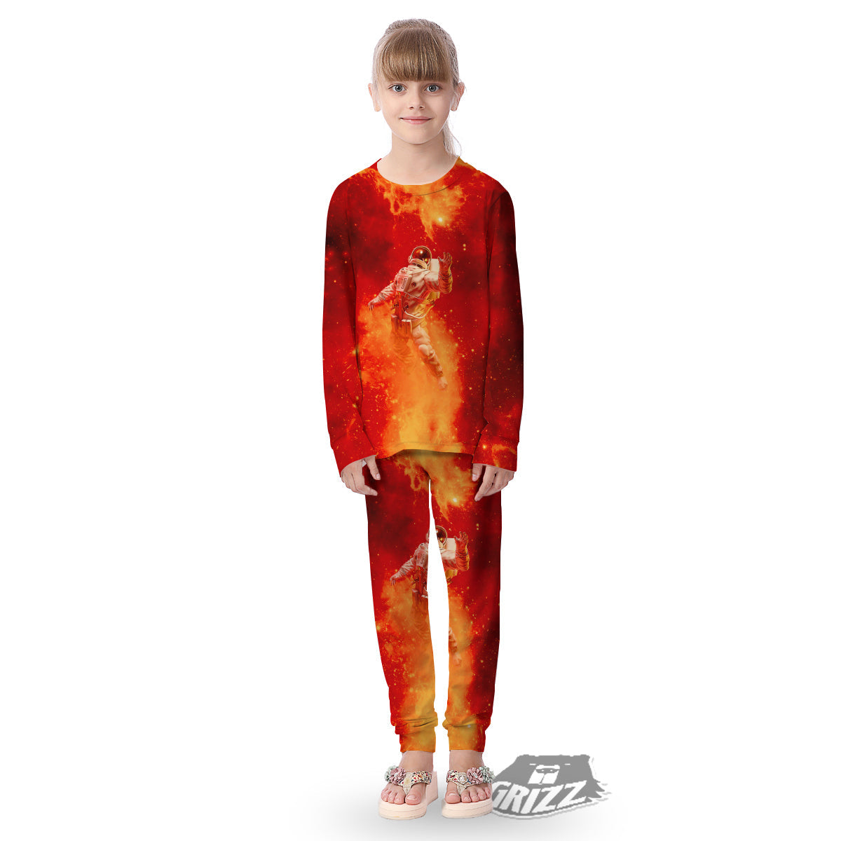 Fire Astronaut Print Kid's Pajamas-grizzshop