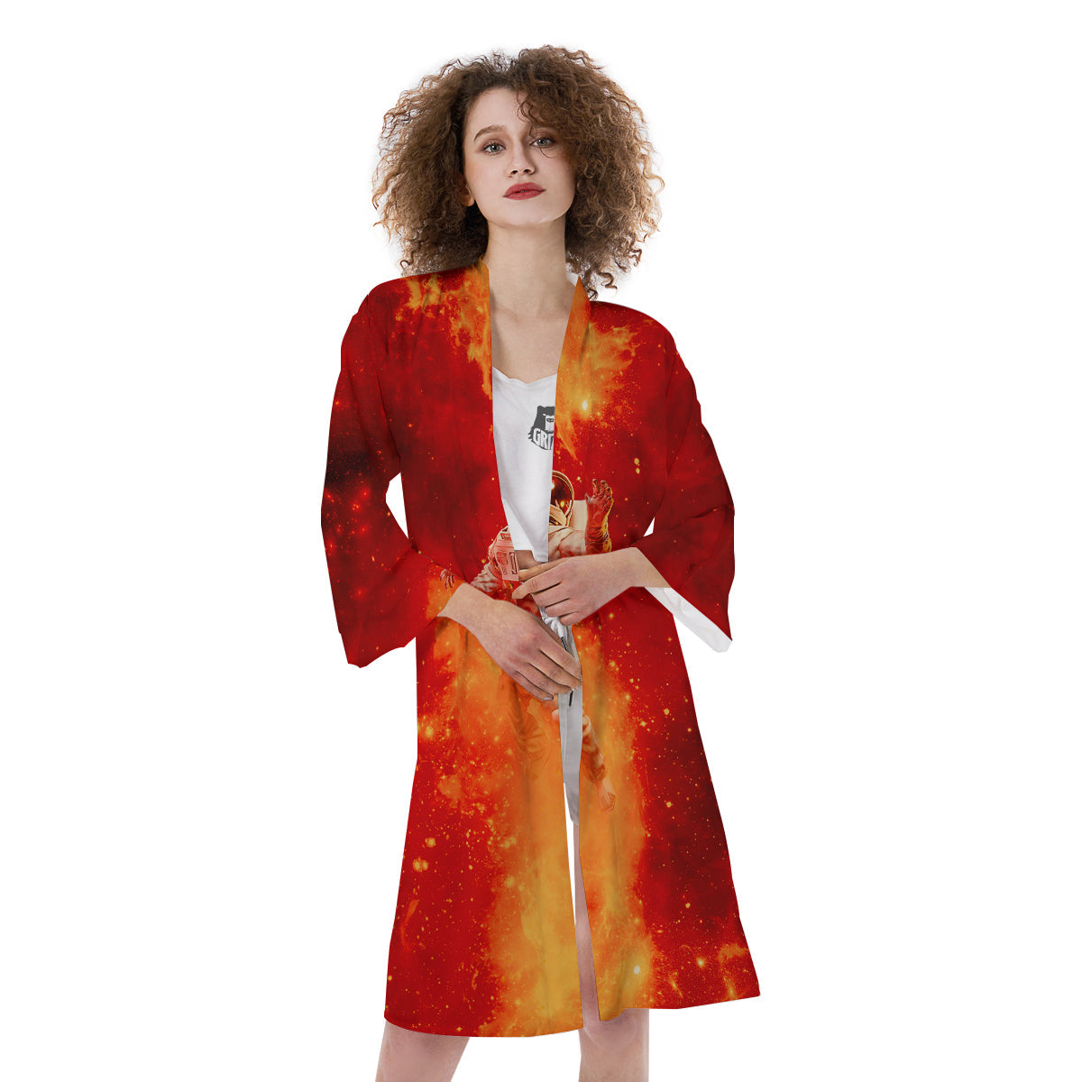 Fire Astronaut Print Kimono-grizzshop