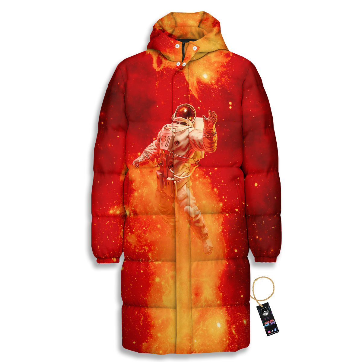 Fire Astronaut Print Long Down Jacket-grizzshop