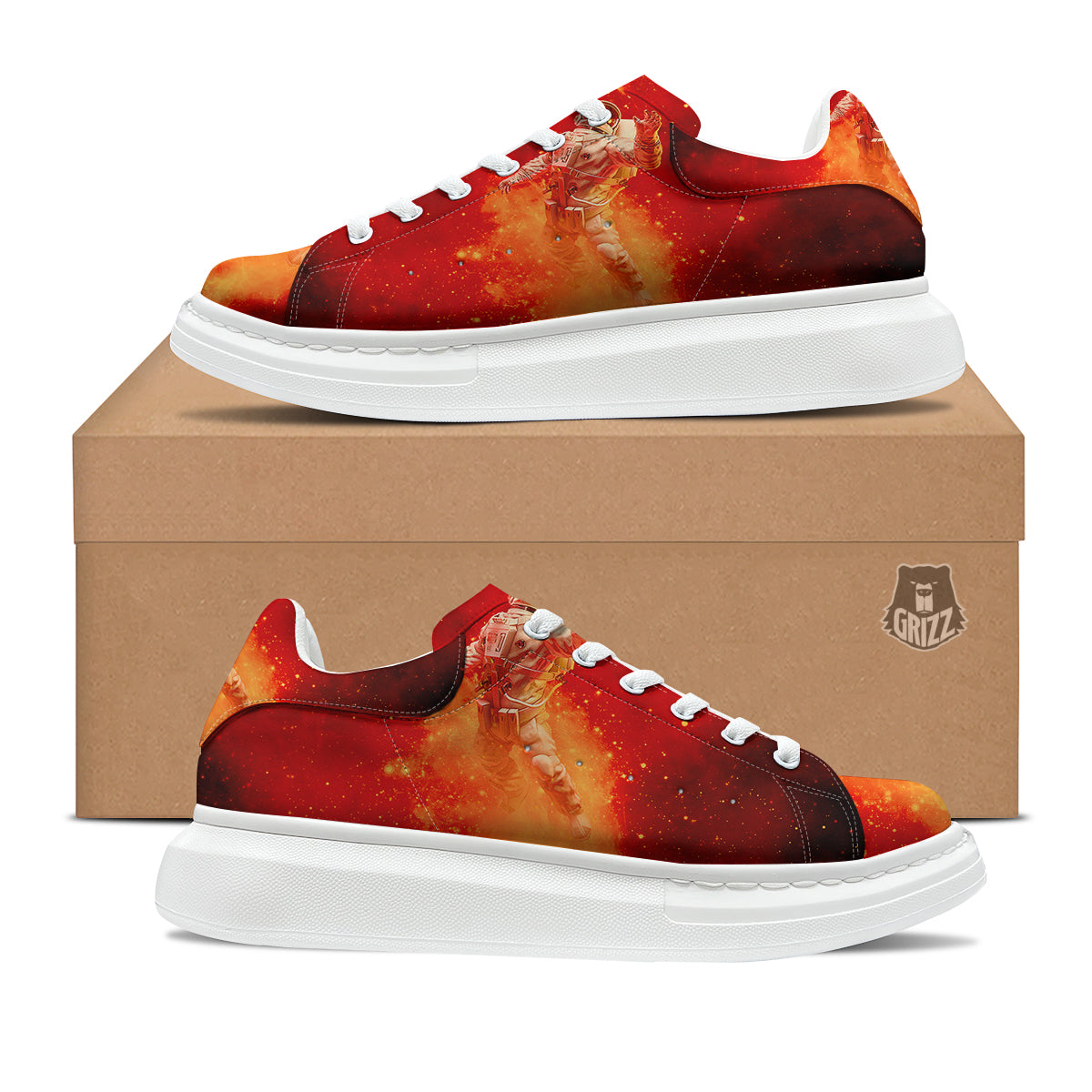 Fire Astronaut Print Platform Shoes-grizzshop