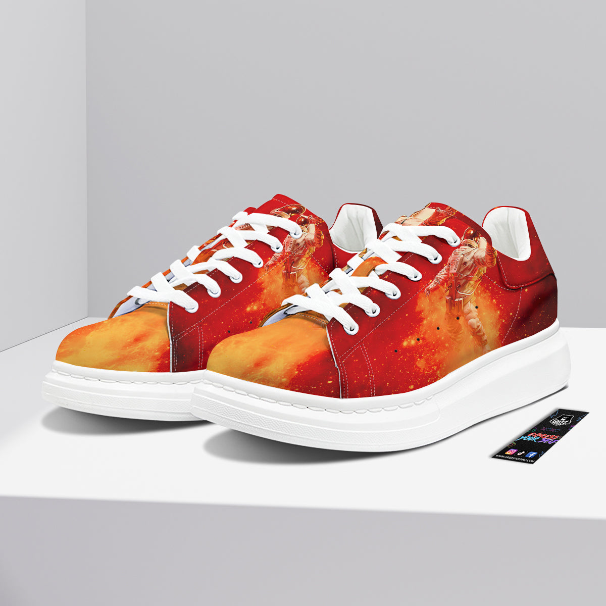 Fire Astronaut Print Platform Shoes-grizzshop