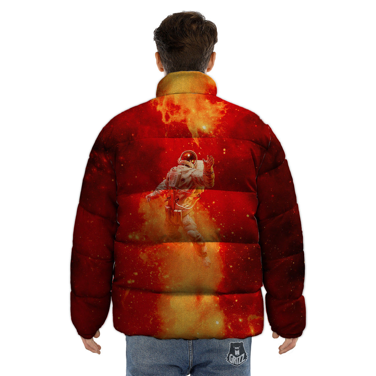 Fire Astronaut Print Puffer Jacket-grizzshop