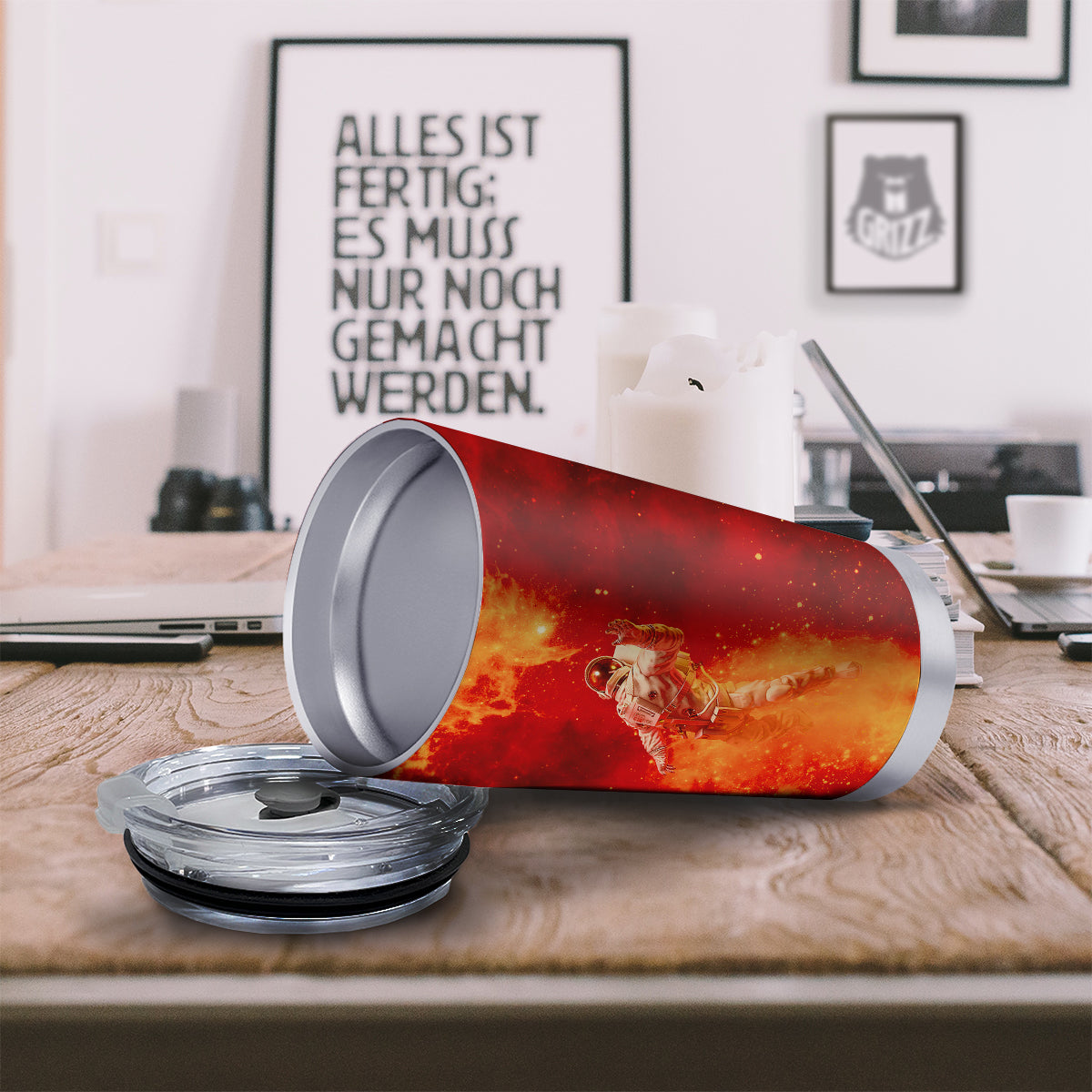 Fire Astronaut Print Tumbler-grizzshop