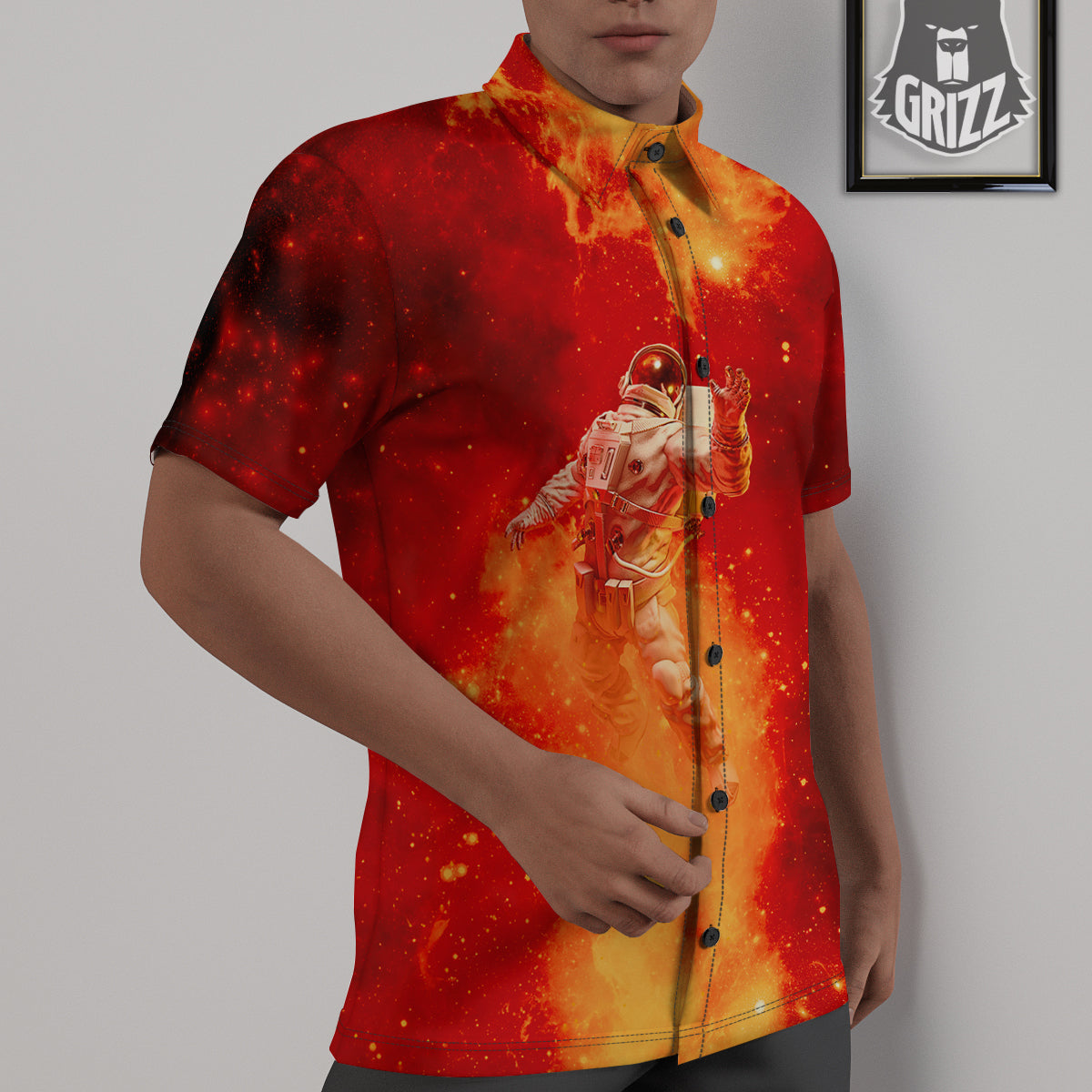 Fire Astronaut Print Untucked Shirts-grizzshop