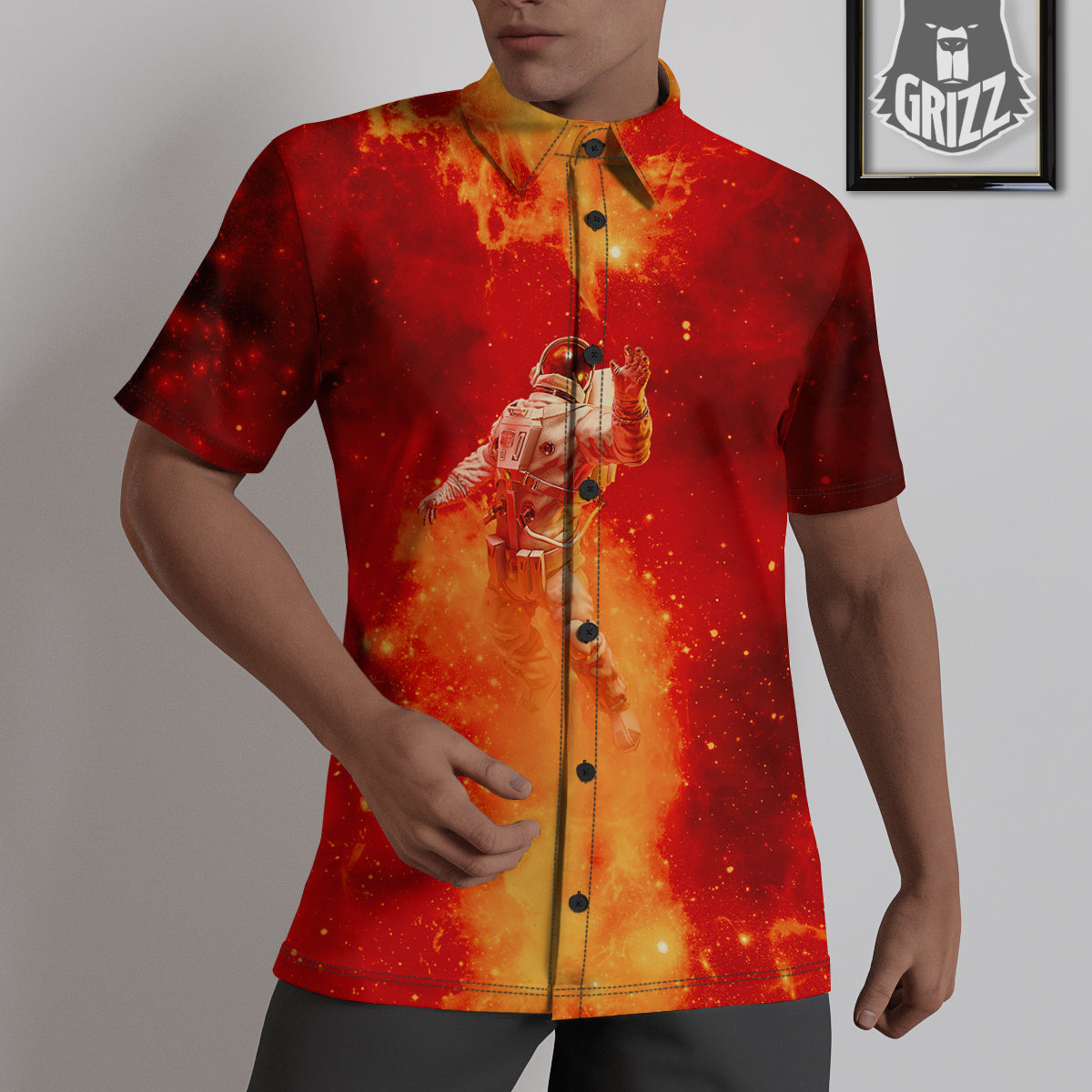 Fire Astronaut Print Untucked Shirts-grizzshop