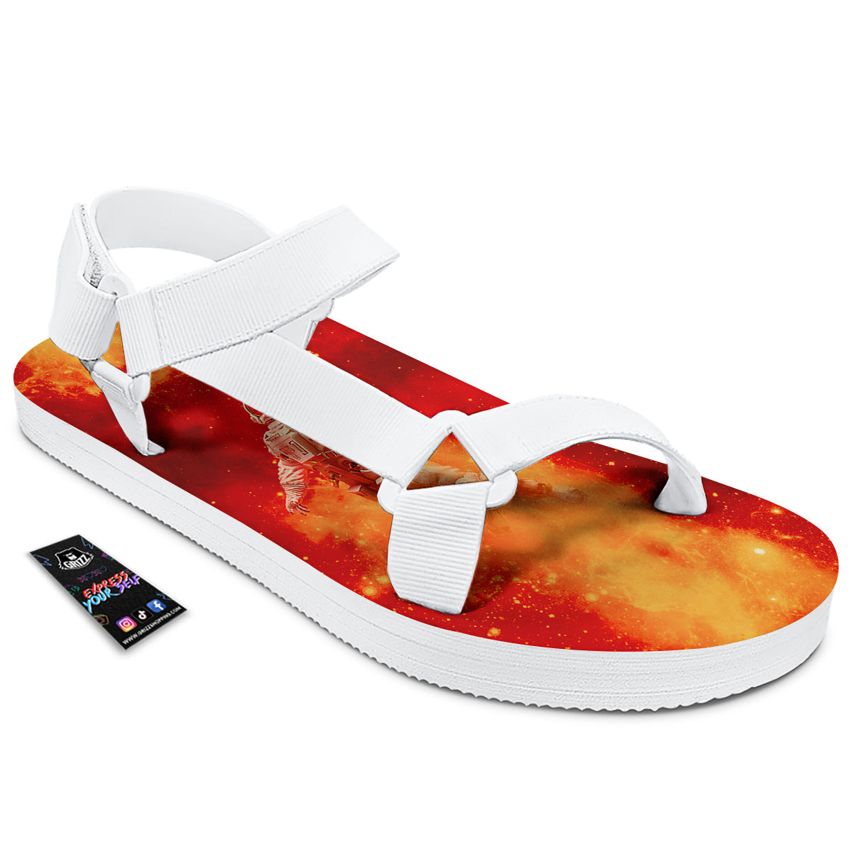Fire Astronaut Print White Open Toe Sandals-grizzshop
