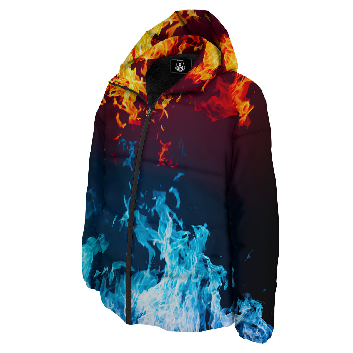 Fire Blue And Red Print Down Jacket-grizzshop