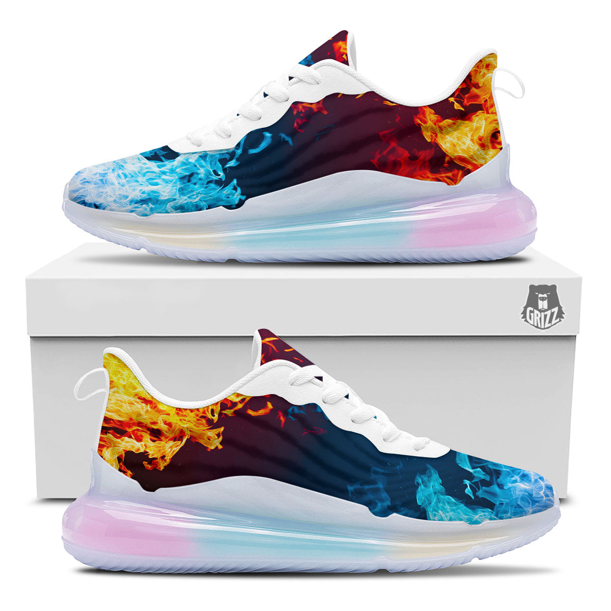 Fire Blue And Red Print Running Sneakers-grizzshop