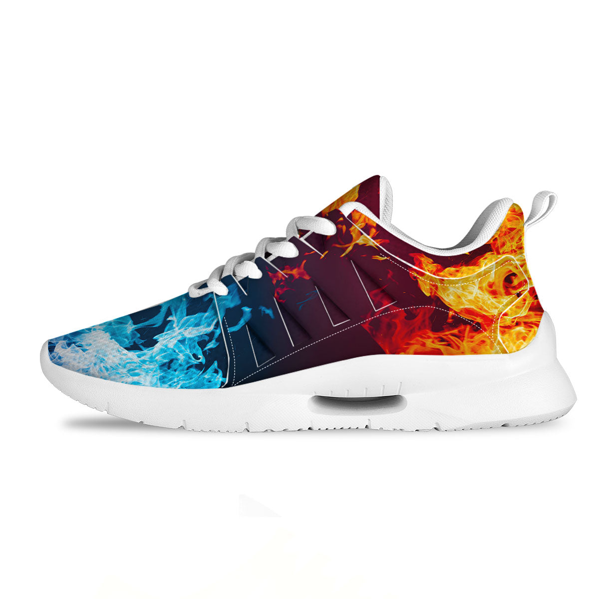 Fire Blue And Red Print Tennis Shoes-grizzshop