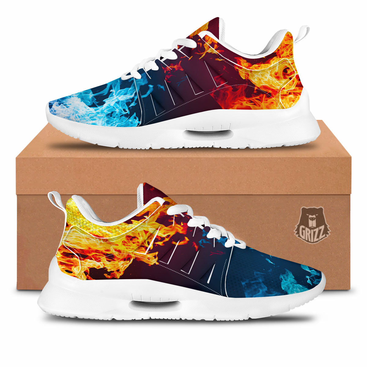 Fire Blue And Red Print Tennis Shoes-grizzshop