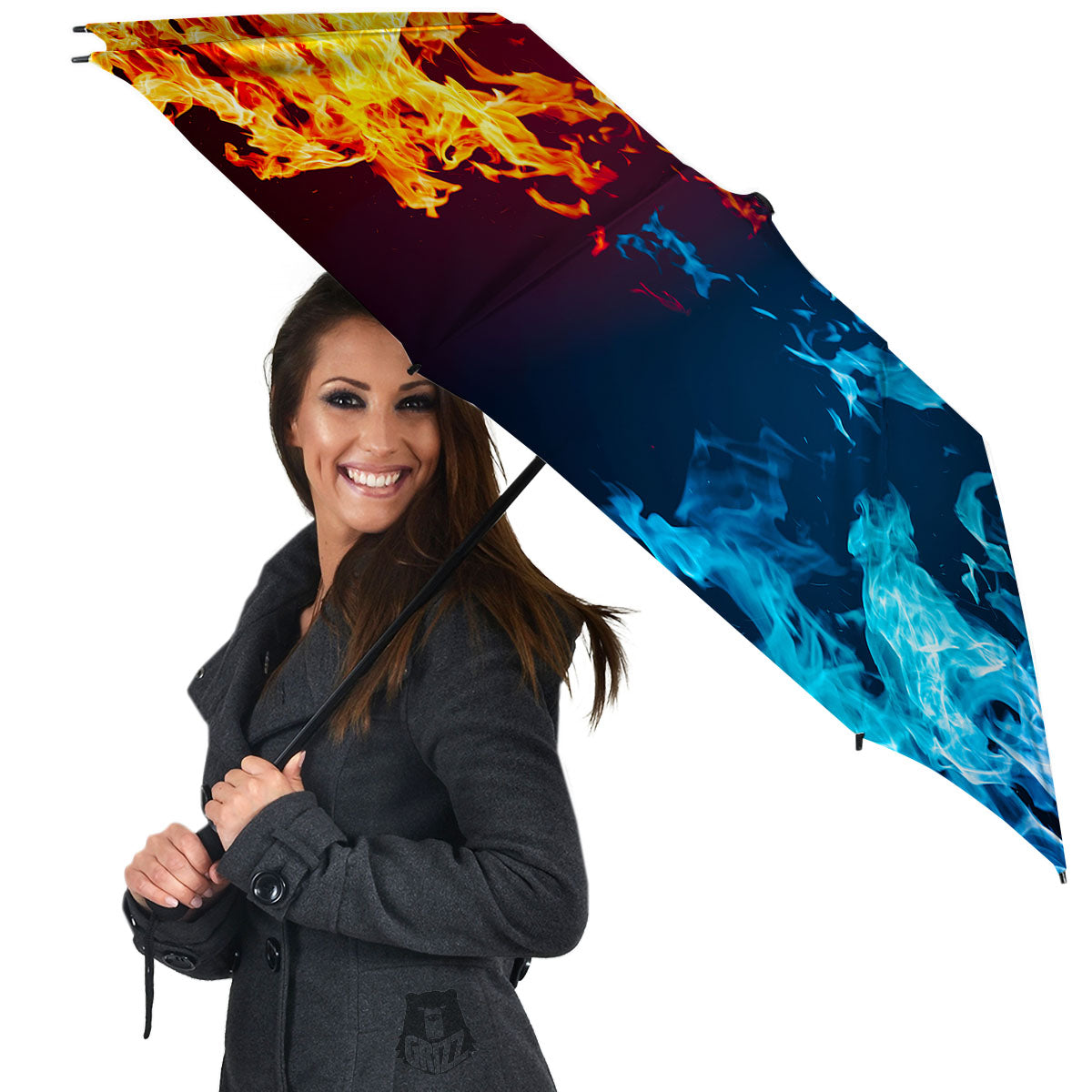 Fire Blue And Red Print Umbrella-grizzshop