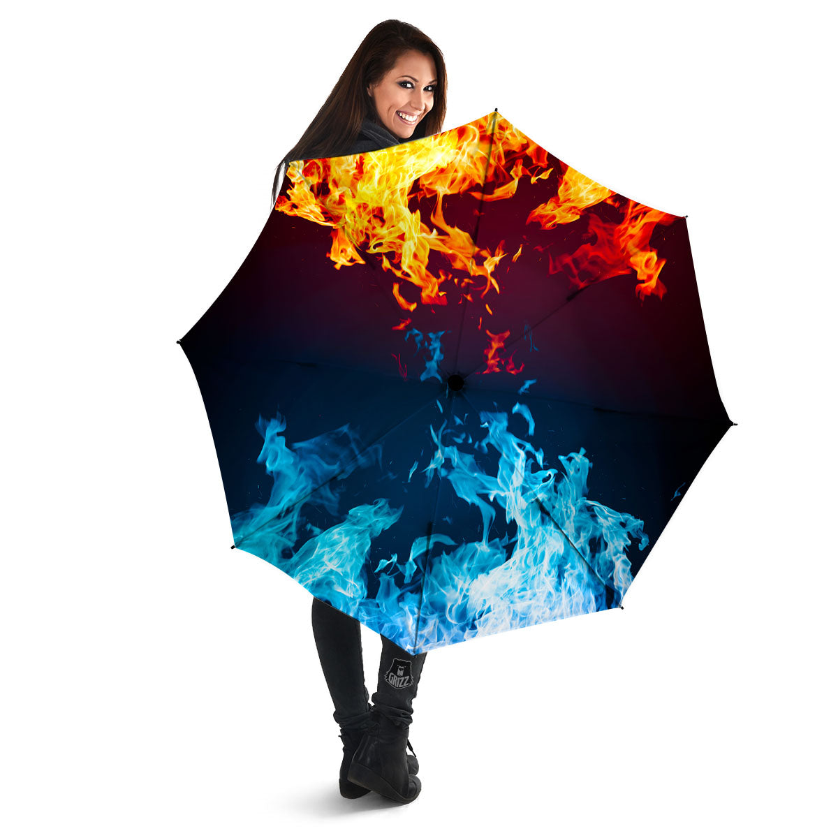 Fire Blue And Red Print Umbrella-grizzshop