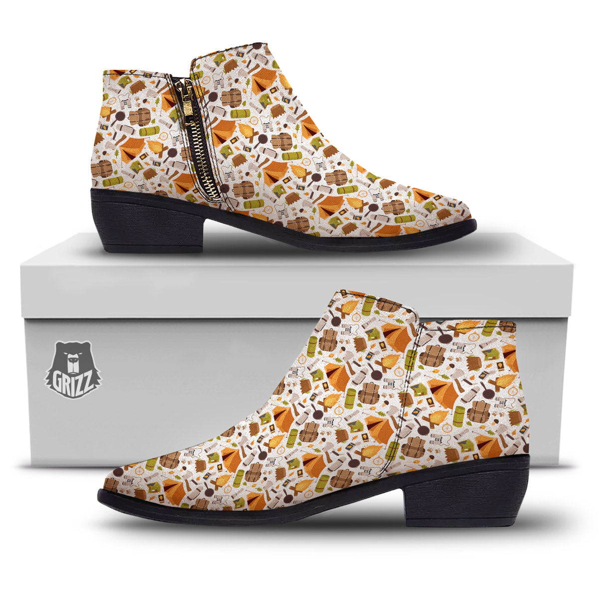 Fire Camping Print Pattern Ankle Boots-grizzshop
