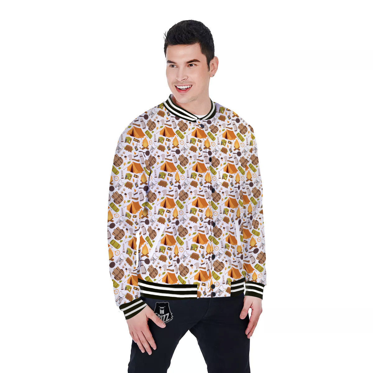 Fire Camping Print Pattern Baseball Jacket-grizzshop