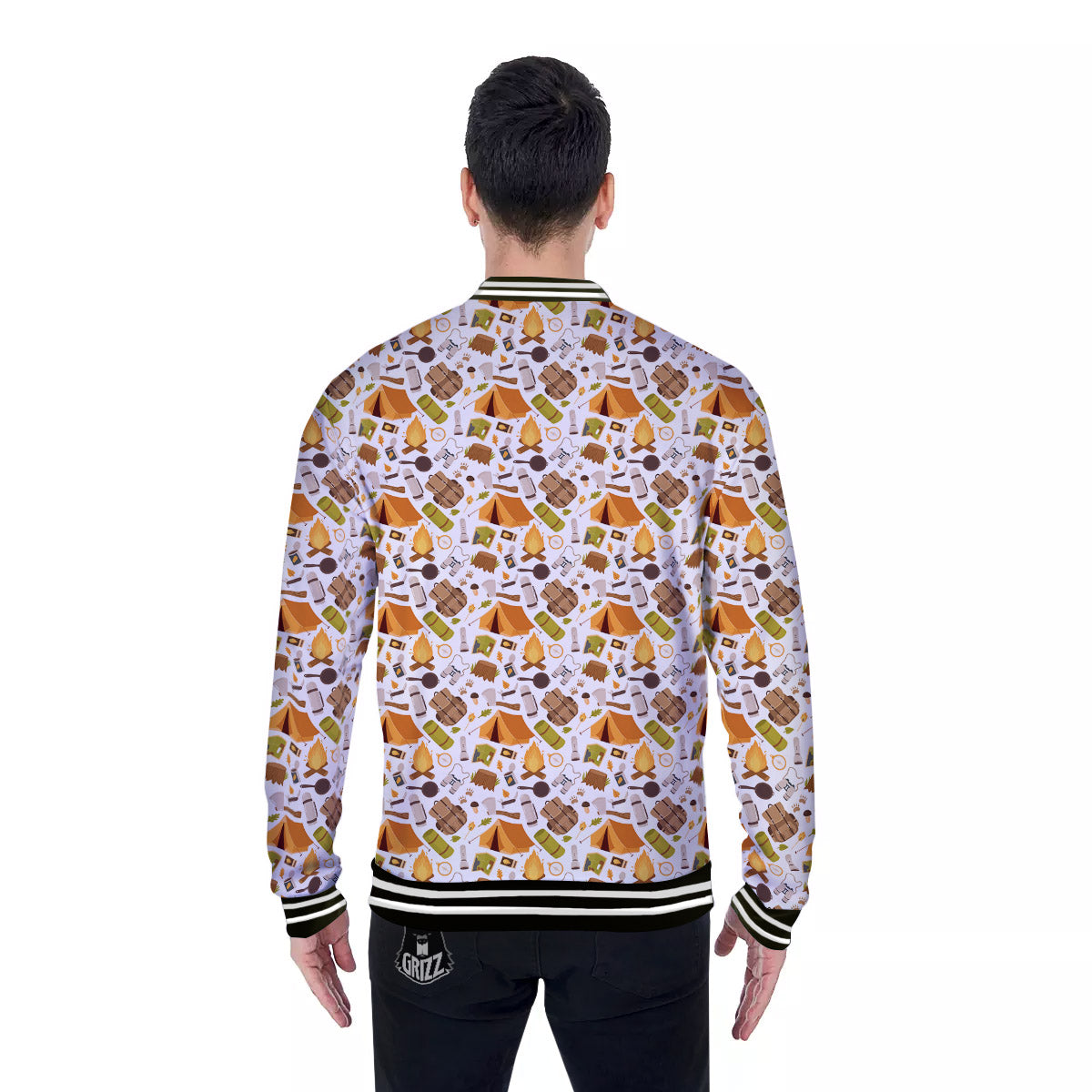 Fire Camping Print Pattern Baseball Jacket-grizzshop
