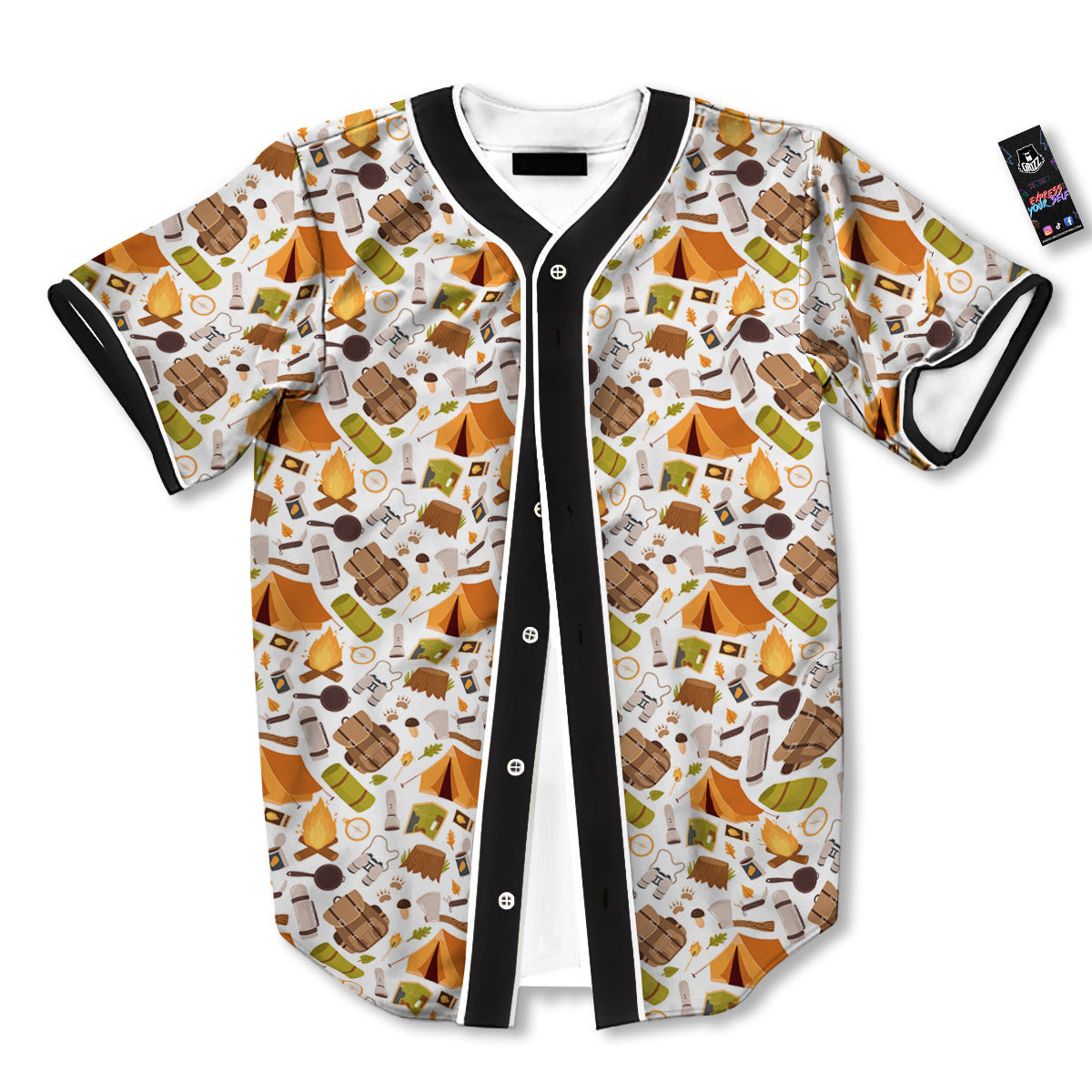 Fire Camping Print Pattern Baseball Jersey-grizzshop