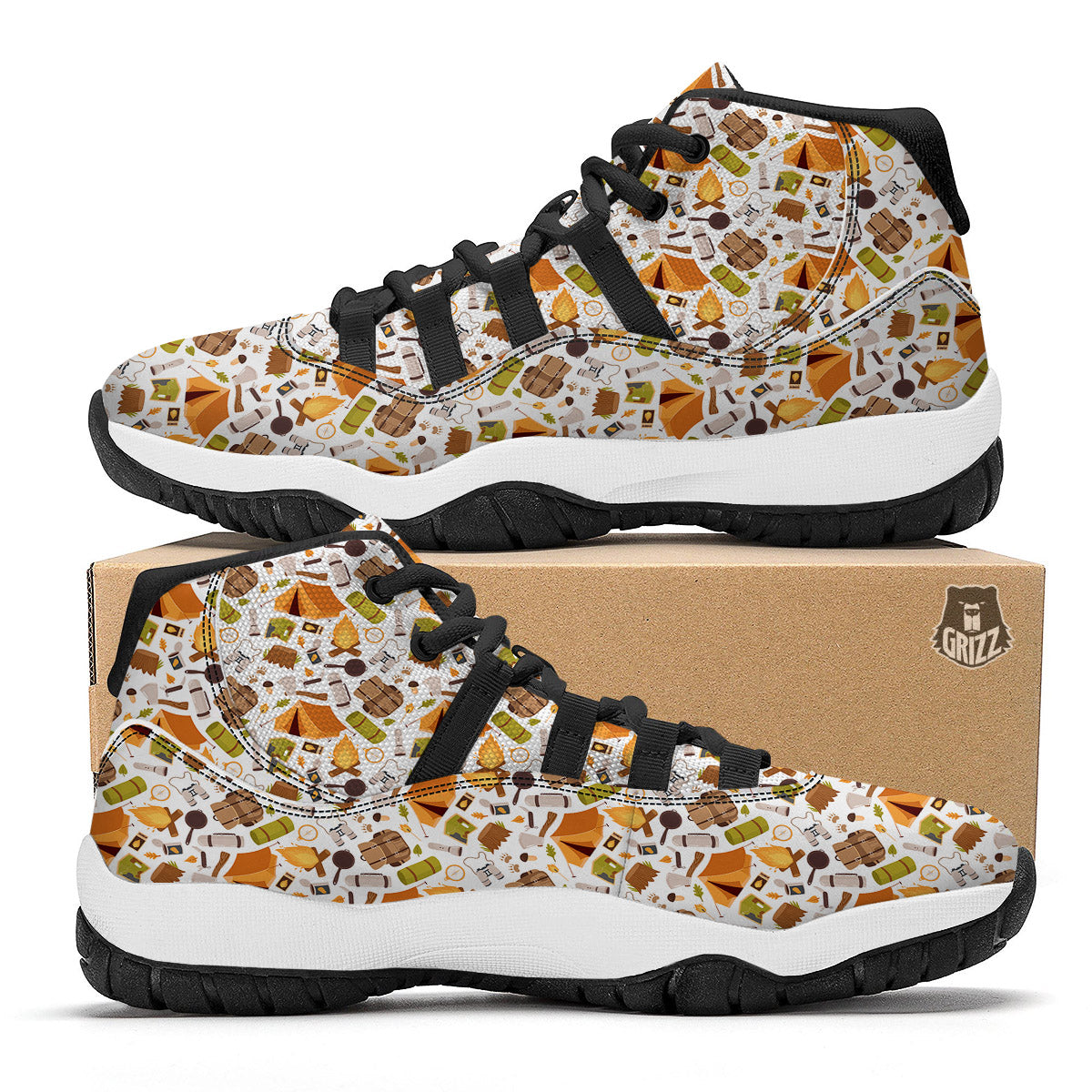 Fire Camping Print Pattern Black Bball Shoes-grizzshop