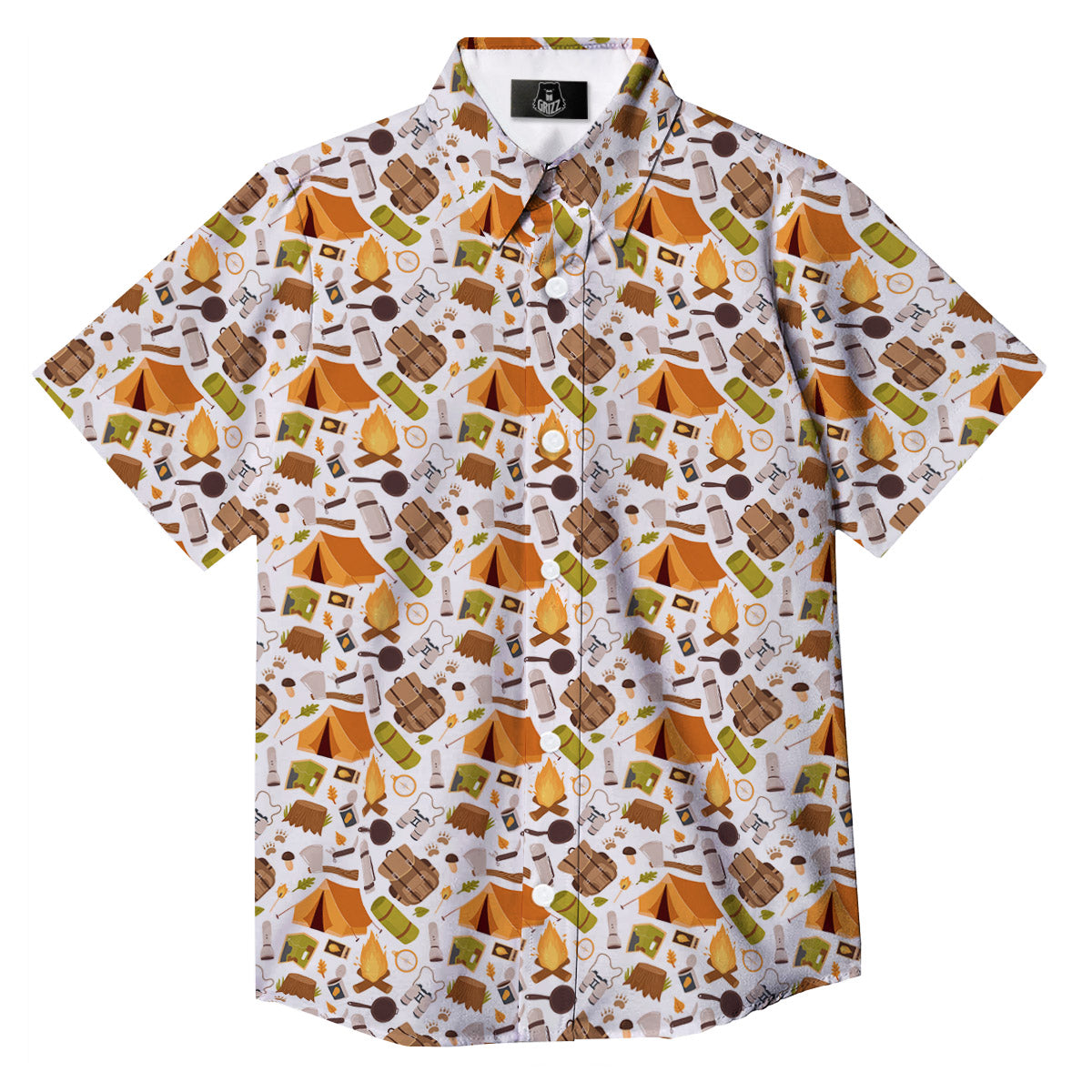 Fire Camping Print Pattern Button Up Shirt-grizzshop