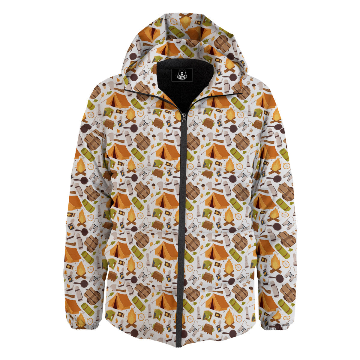 Fire Camping Print Pattern Down Jacket-grizzshop