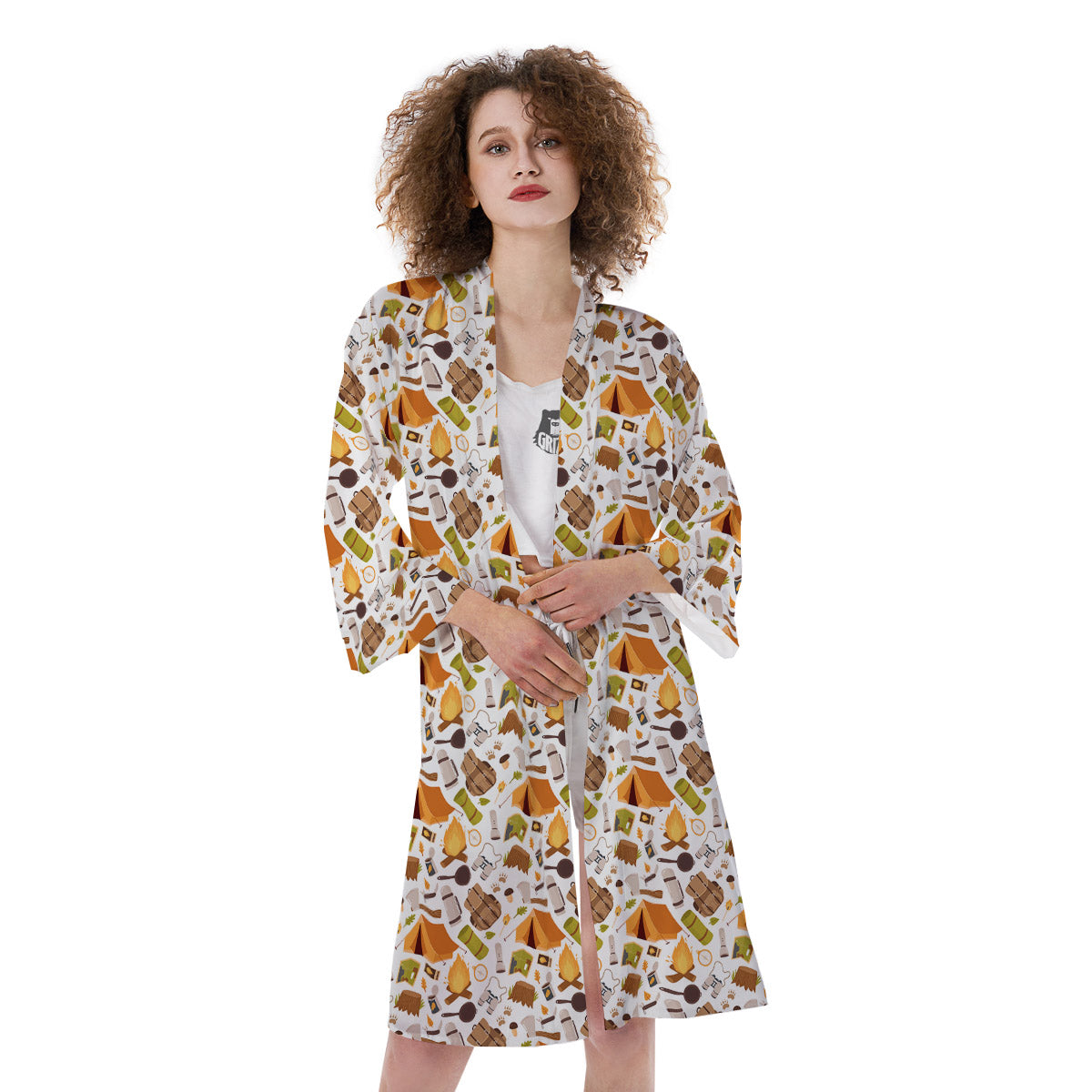 Fire Camping Print Pattern Kimono-grizzshop