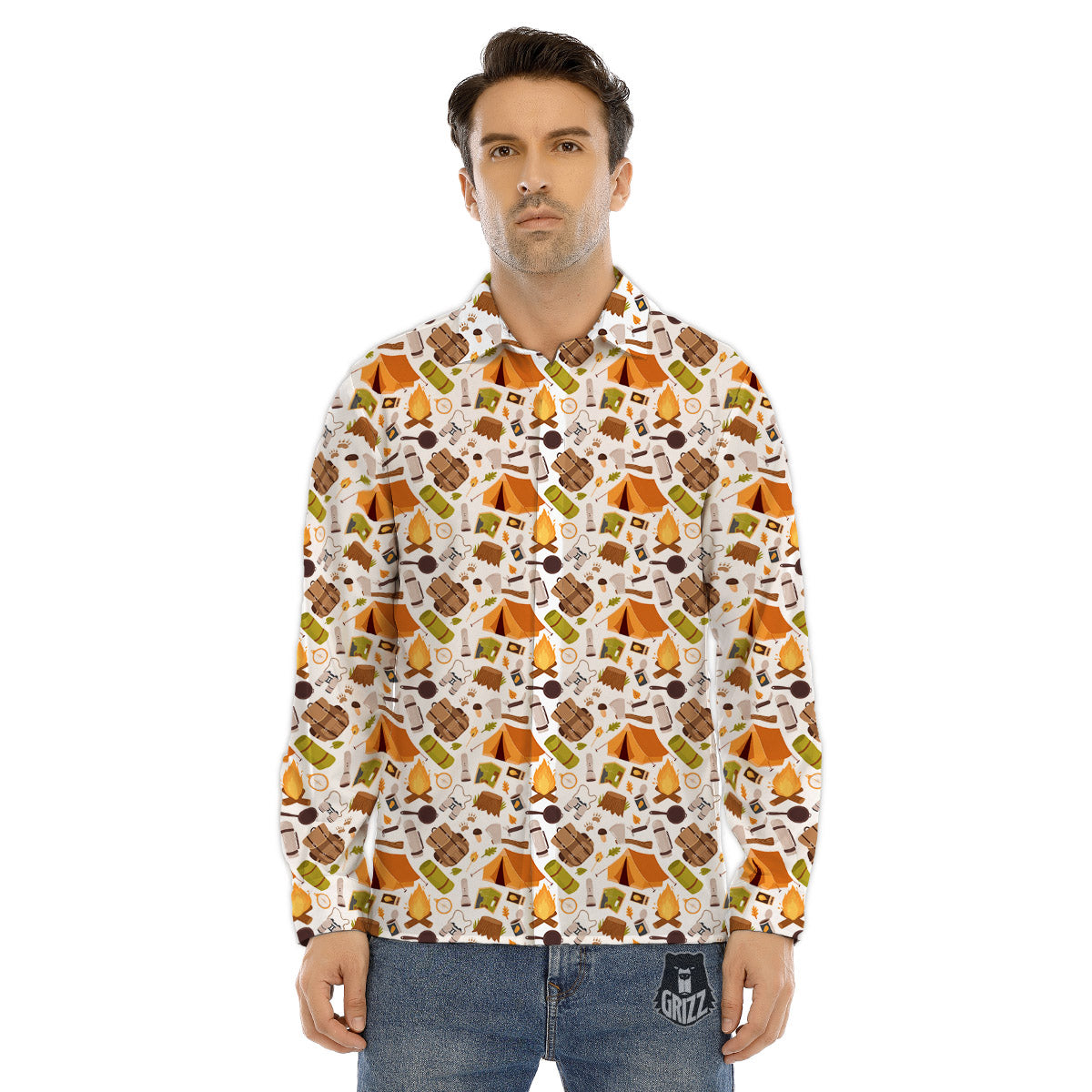 Fire Camping Print Pattern Men's Dress Shirts-grizzshop