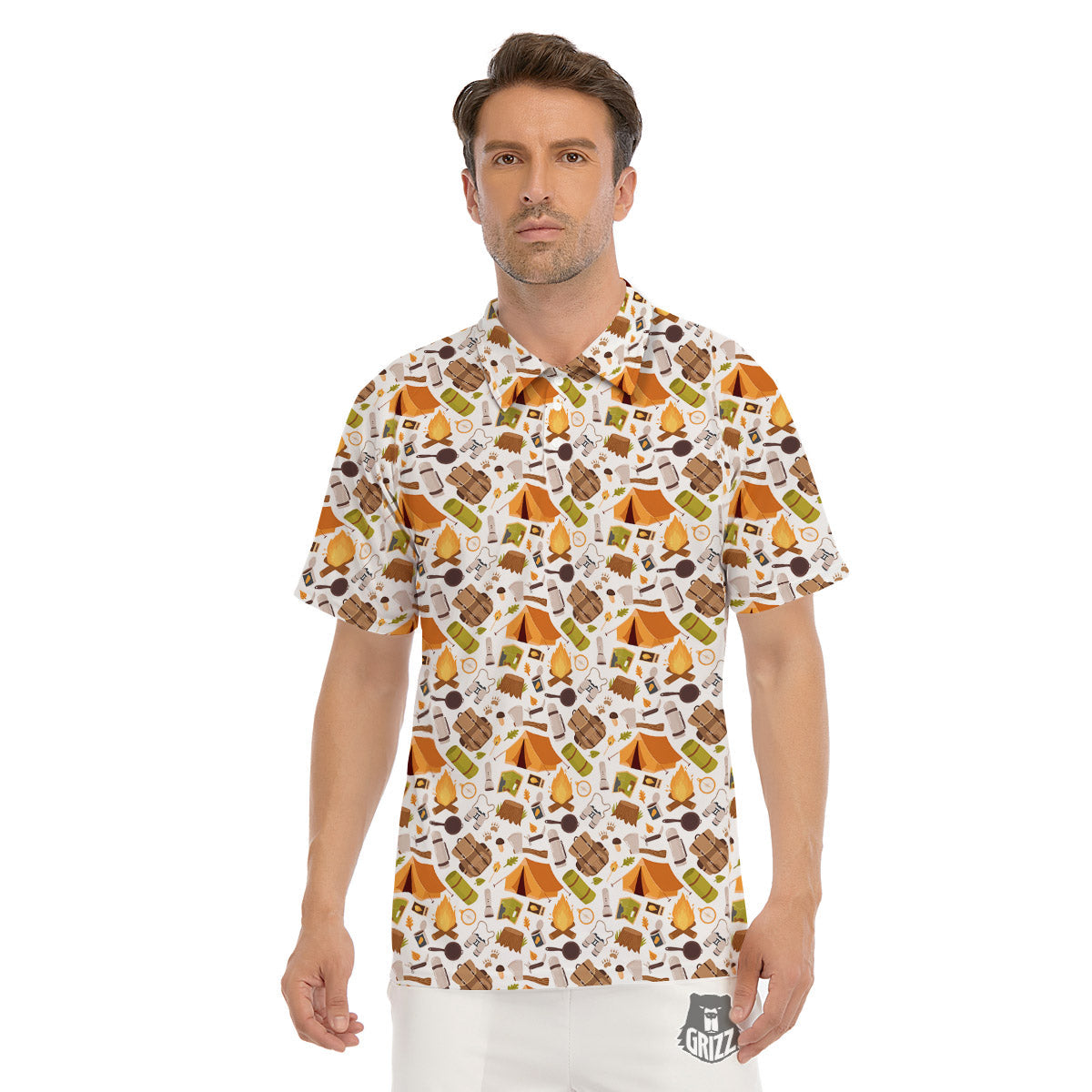 Fire Camping Print Pattern Men's Golf Shirts-grizzshop