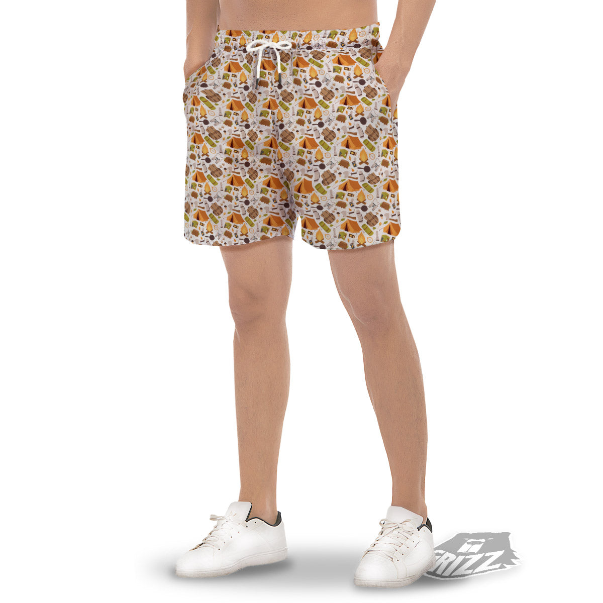 Fire Camping Print Pattern Men's Gym Shorts-grizzshop