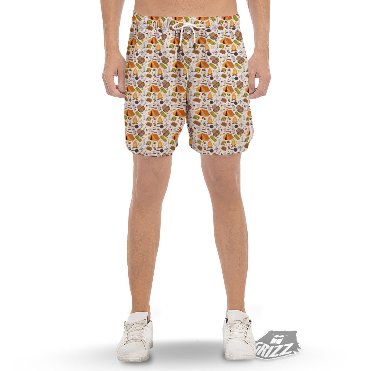 Fire Camping Print Pattern Men's Gym Shorts-grizzshop